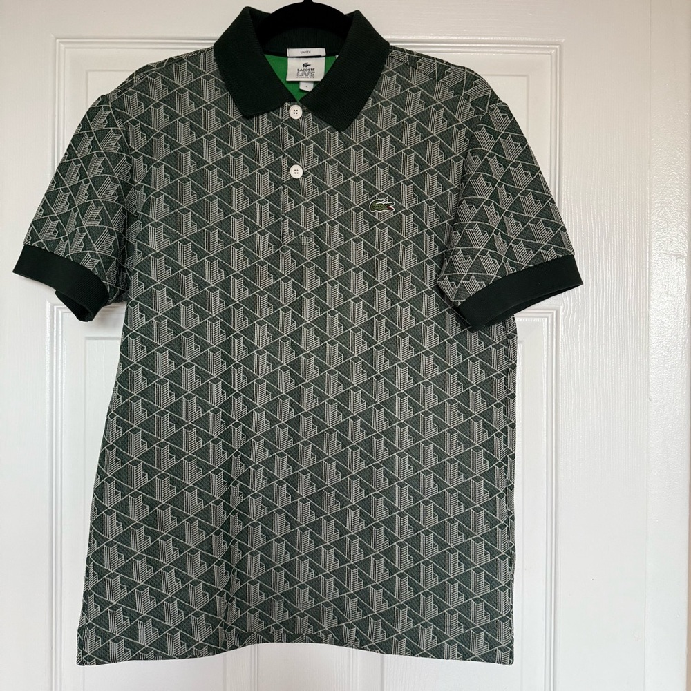 Lacoste Men's Patterned Polo Shirt in Dark Green